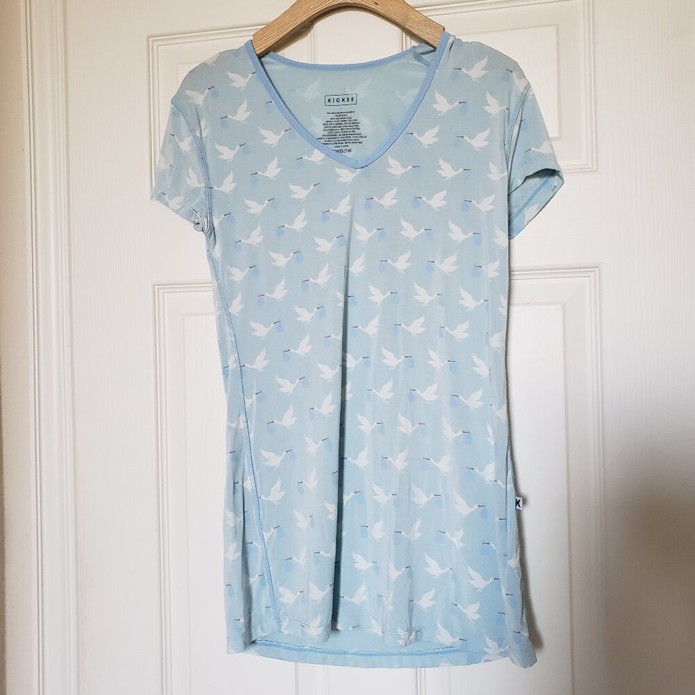 Kickee Pants Women's Short Sleeve One Tee in Spring Sky Stork - Size Large - EUC